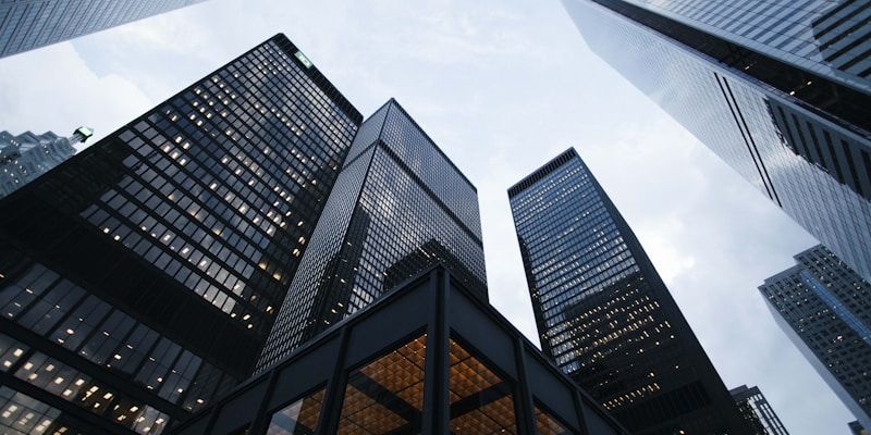 Modern commercial building facade with aluminium cladding