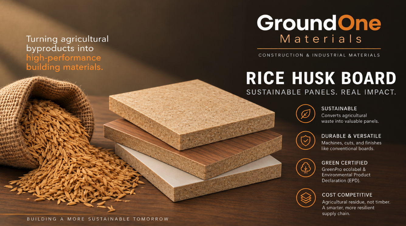 Rice husk composite board material
